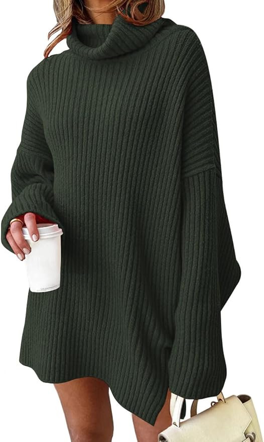 EFAN Womens Oversized Turtleneck Sweater Dress 2023 Trendy Pullover Ribbed Knit Dress | Amazon (US)