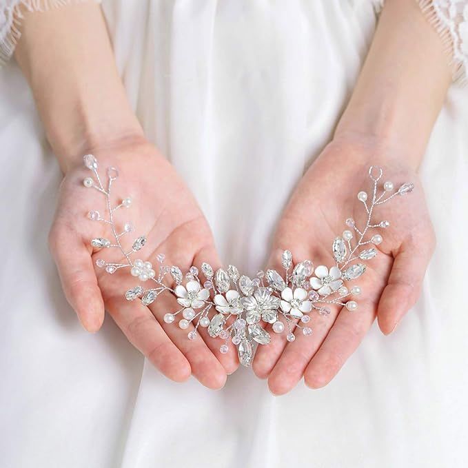 Yean Flower Bride Wedding Hair Vine Bridal Rhinestone Hair Piece Pearl Headband Crystal Hair Acce... | Amazon (US)
