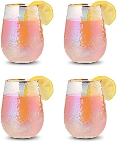Set of 4 Lustered Iridescent Stemless Wine Glasses, 100% Glass 15oz Mouthblown Colorful Glasses f... | Amazon (US)