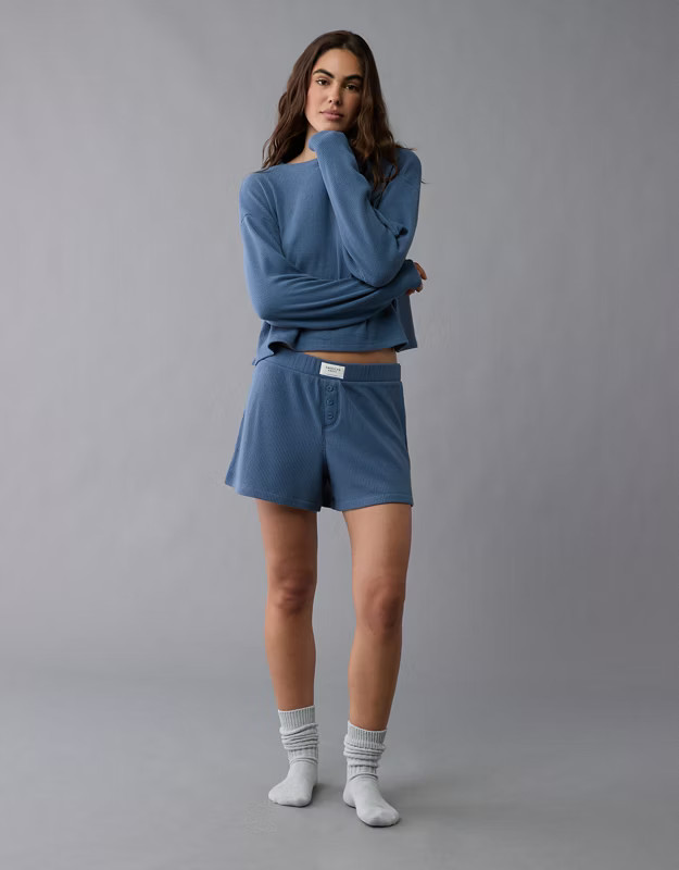 AE Luxe Plush Waffle Tee + Short Lounge Set | American Eagle Outfitters (US & CA)