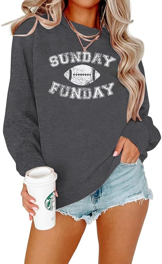FLOYU Women Sunday Funday Sweatshirt Cute Football Graphic Pullover Game Day Weekend Tops Casual ... | Amazon (US)