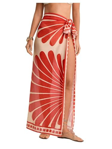 SweatyRocks Women's Sheer Sarong High Slit Swimsuit Coverups Floral Print Tie Side Beach Maxi Ski... | Amazon (US)