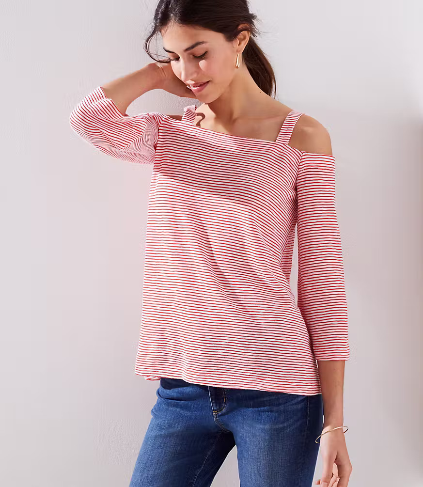 Striped Cold Shoulder Tee | LOFT