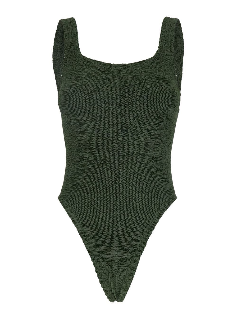Hunza G Green One-piece Swimsuit With Squared Neckline In Tech Fabric Stretch Woman | Italist.com US