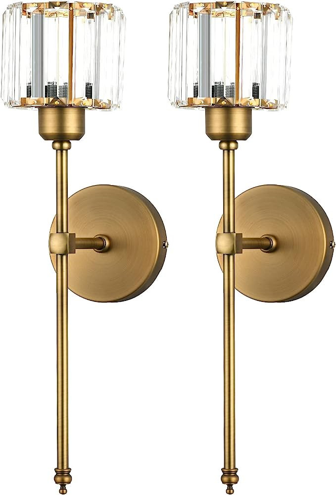 Bsmathom Wall Sconces Sets of 2, Classic Brushed Brass Sconces Wall Lighting, Hardwired Bathroom ... | Amazon (US)