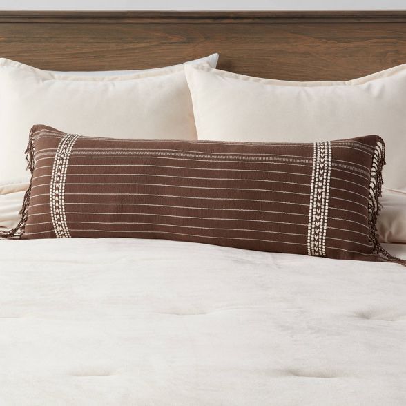 Oblong Oversized Stripe Fringe Decorative Throw Pillow Brown - Threshold™ | Target