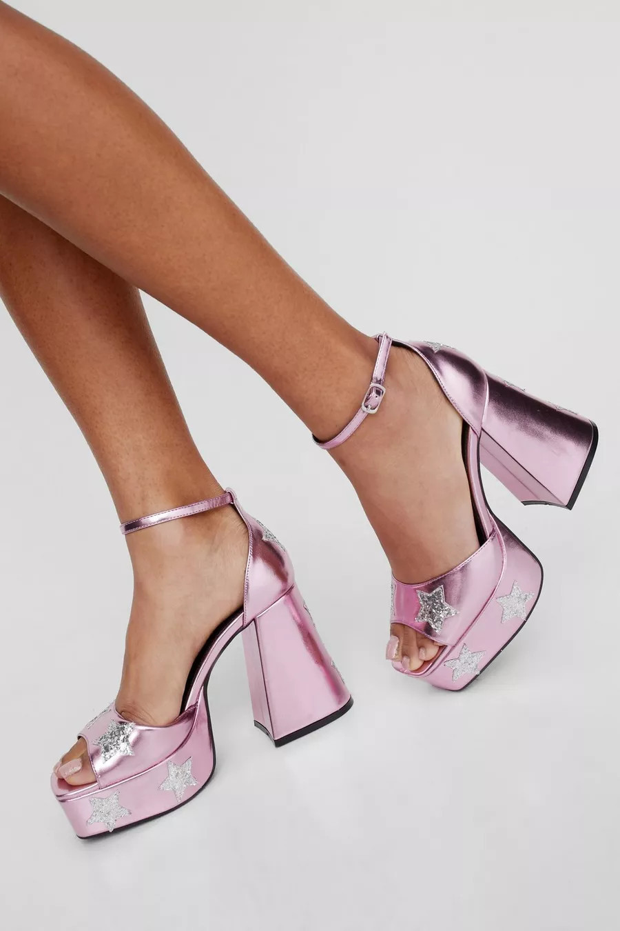 Metallic Glitter Star Platform Heels | Nasty Gal US