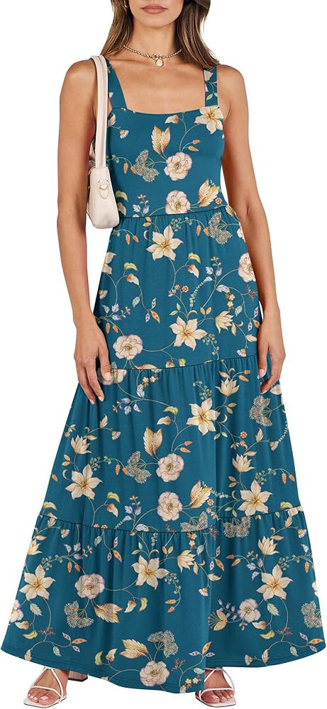 ANRABESS Women's Summer Casual Long Maxi Beach Vacation Dresses Sleeveless Square Neck Flowy Tier... | Amazon (US)