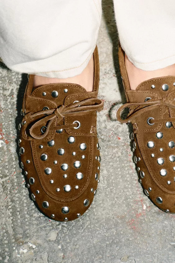 STUDDED SPLIT SUEDE DECK SHOES | Zara UK