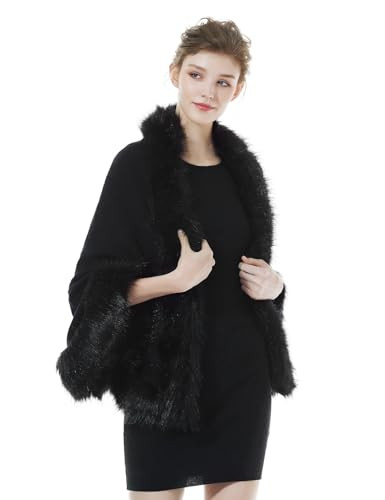 Faux Fur Shawl Wrap Stole Shrug Bridal Winter Wedding with Hook,Black,One Size | Amazon (US)