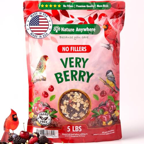 Nature Anywhere Very Berry Premium Wild Bird Seed Mix for Outside Feeders, Safflower Fruit Nut and Berry Blend with Sunflower Hearts 5 lb, Bird Food for Cardinals, Blue Jays, Songbirds, Made in USA | Amazon (US)