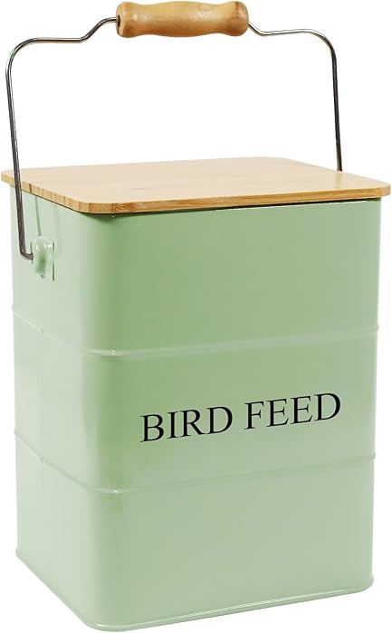 Metal Bird Seeds storage container,Outdoor Bird Food Container Canister, Pet Food Bin with Wooden... | Amazon (US)