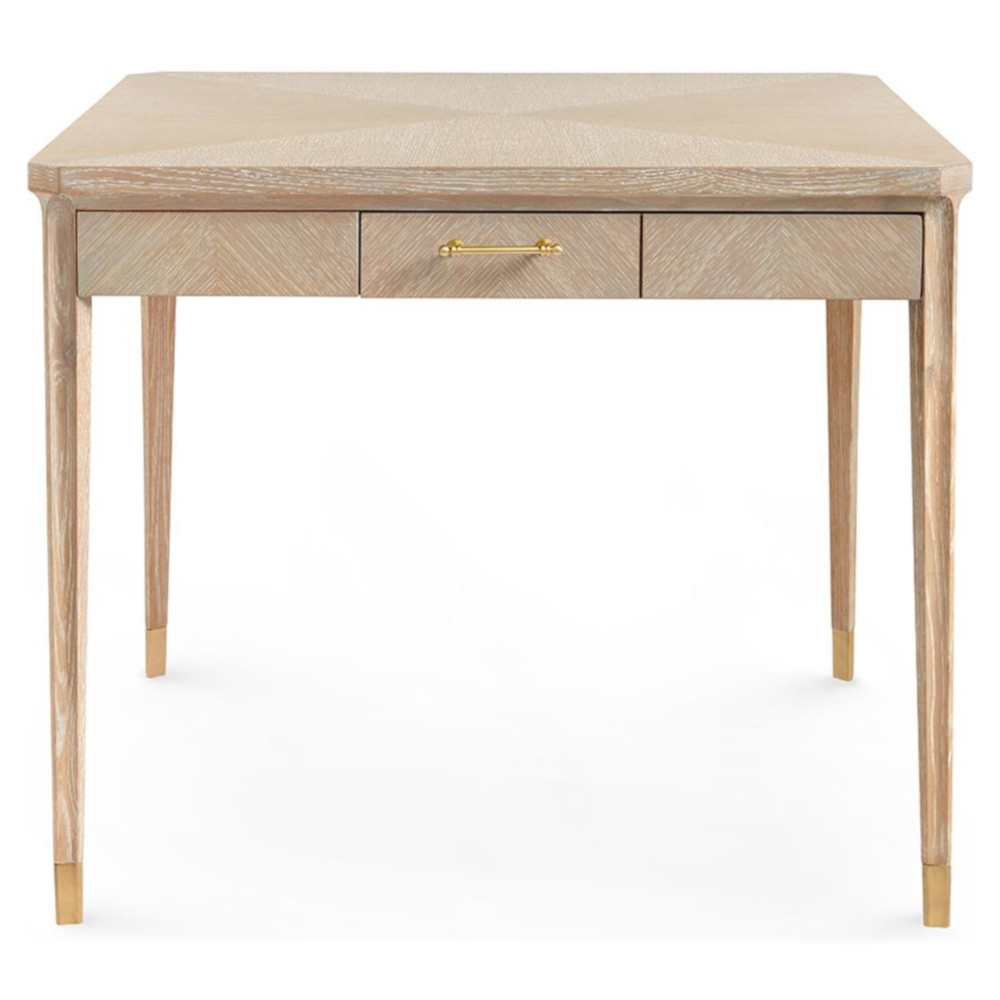 Bertram Coastal Bleached Sand Oak Brass Accent Game Table | Kathy Kuo Home