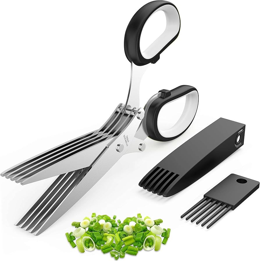 Herb Scissors, Kitchen Herb Shears Cutter with 5 Blades and Cover, Sharp Dishwasher Safe Kitchen Gadget - Black | Amazon (US)