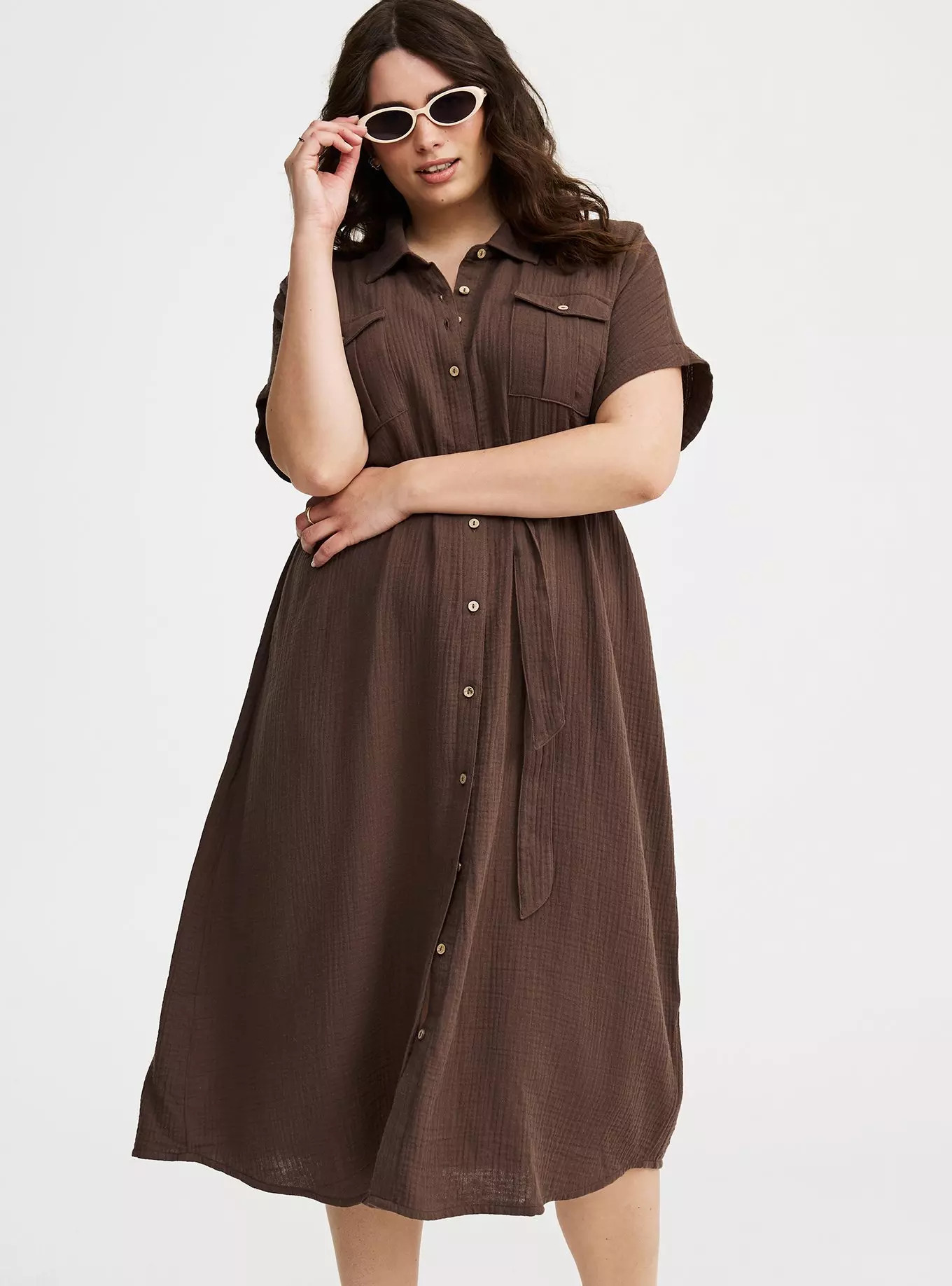 Midi Double Pucker Gauze Shirt Dress | Torrid (US & Canada)