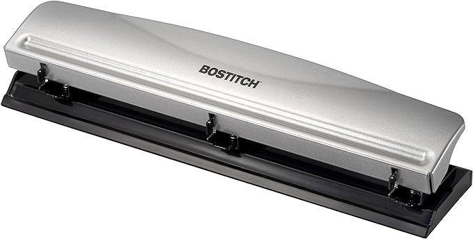 Bostitch Office Premium 3 Hole Punch, 12 Sheet Capacity, Metal, Rubber Base, Easy-Clean Tray, Sil... | Amazon (US)