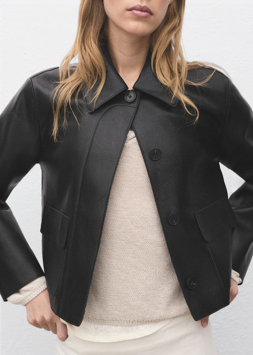 Leather-effect jacket with pockets - Women | MANGO USA | Mango (US/MX/AU)