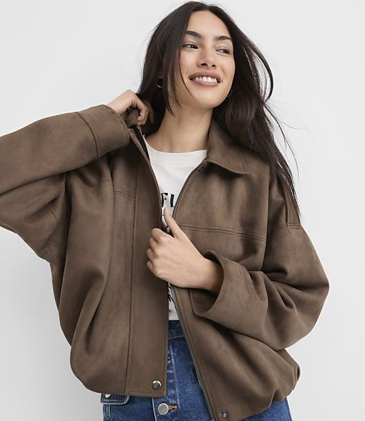 Loft Faux Suede Seamed Batwing Jacket | LOFT