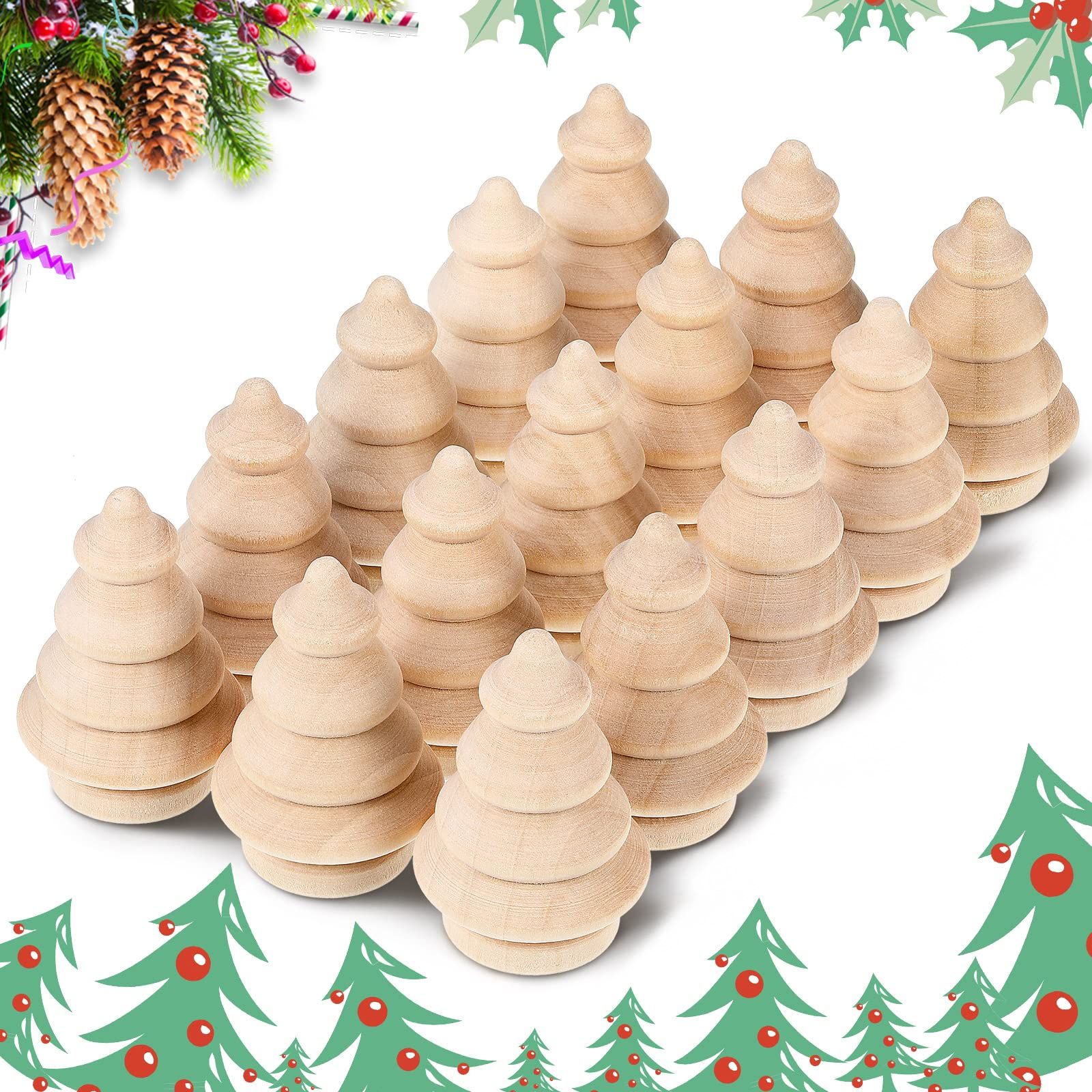 15 Pieces Unfinished Wood Christmas Tree DIY Natural Wooden Xmas Tree Craft Blank Wooden Christma... | Amazon (US)