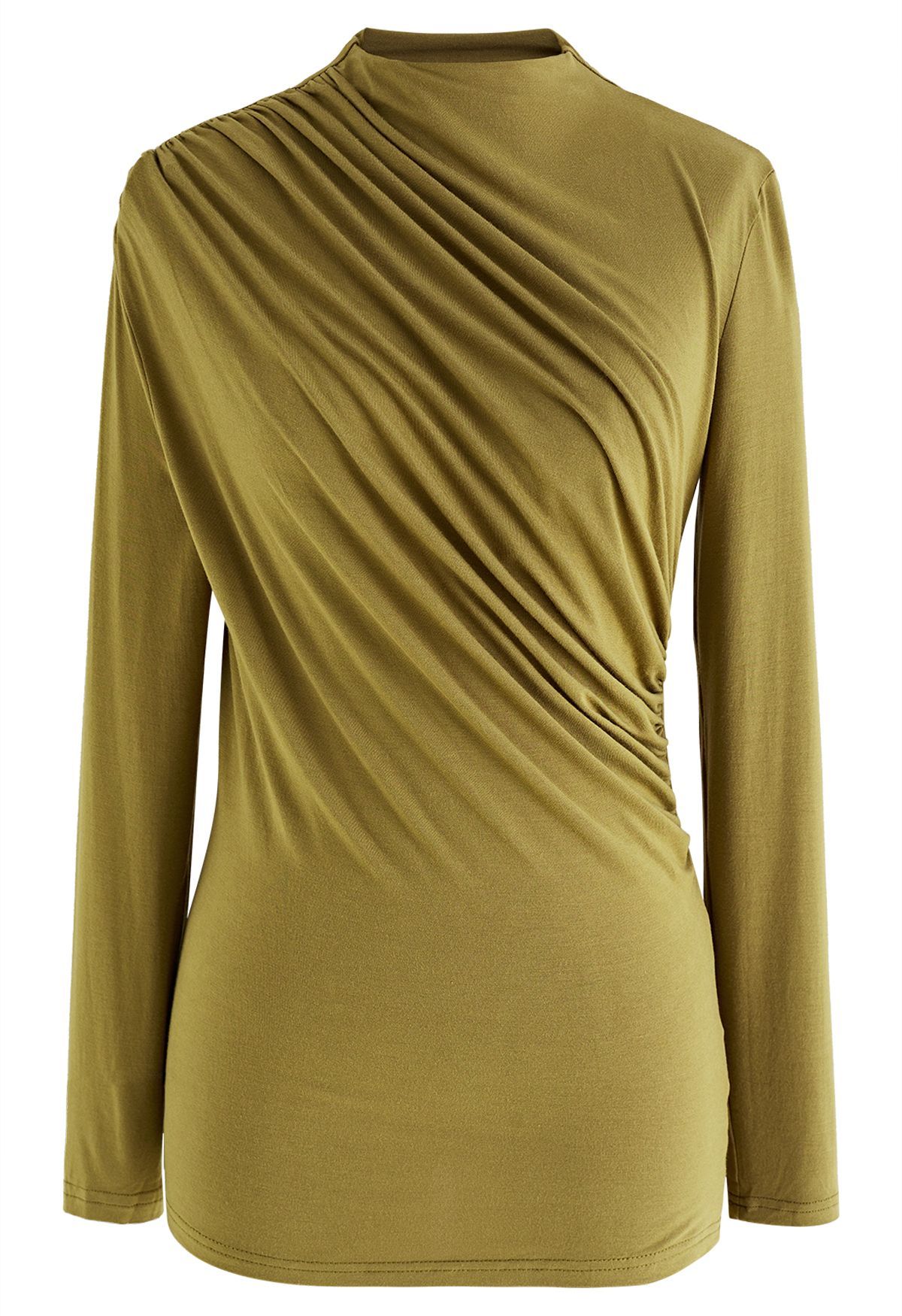 Ruched Long Sleeves Top in Olive | Chicwish