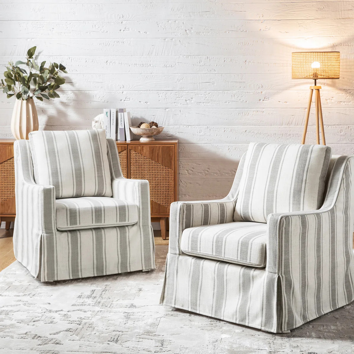 Wimberly Slipcover Swivel Rocking Chair with Pillow Back (Set of 2) | Wayfair North America
