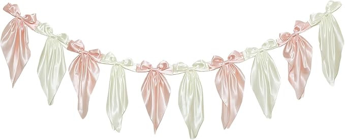 White Pink Bow Garland Banner, Pre-Strung Satin Ribbon Bow Party Decoration for Wedding Bridal Sh... | Amazon (US)