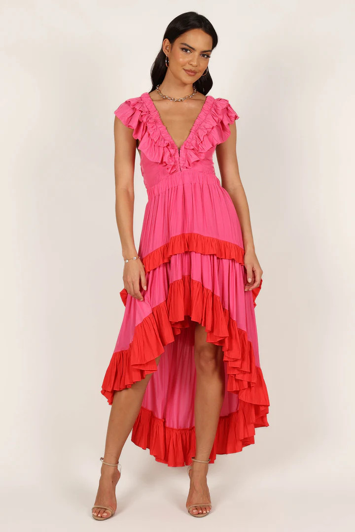 Selma Tiered Midi Dress - Red/Fuchsia | Petal & Pup (US)