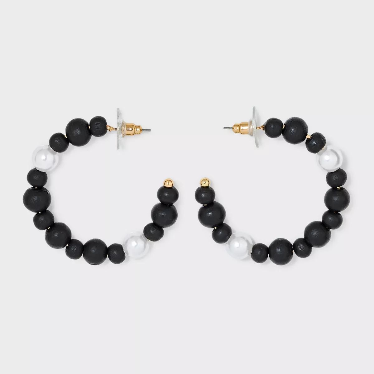 Mother of Pearl and Wood Hoop Earrings - A New Day™ Black/Gold | Target