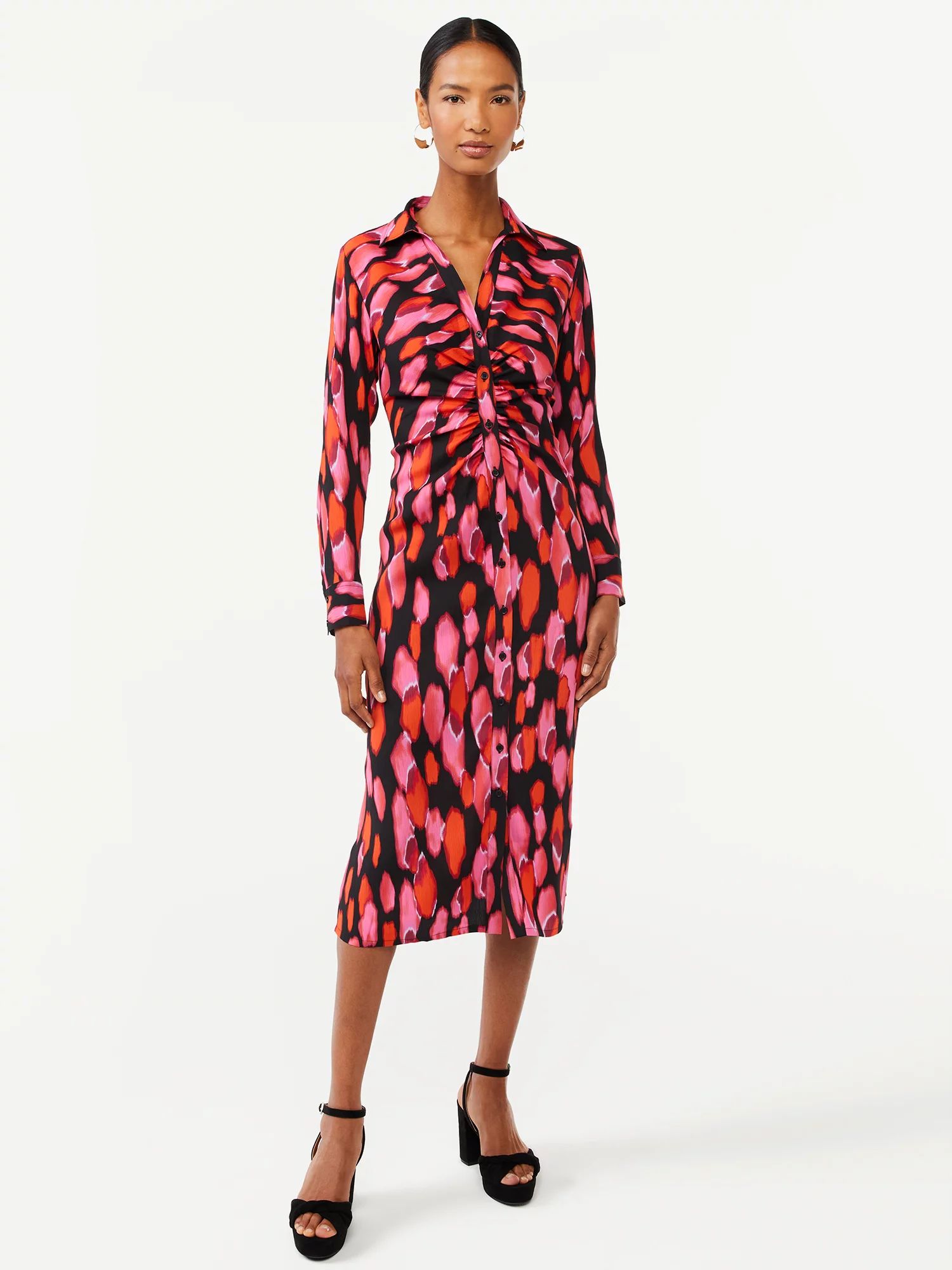 Scoop Women's Midi Shirt Dress with Ruching - Walmart.com | Walmart (US)