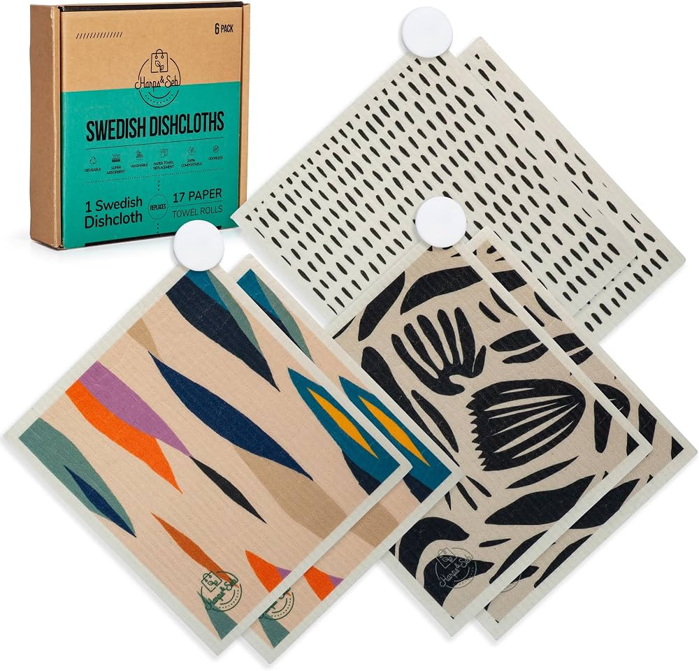 Harps&Seb Swedish Dishcloths for Kitchen Dish Towels - 6 Pack, Reusable Paper Towels with Clips, ... | Amazon (US)