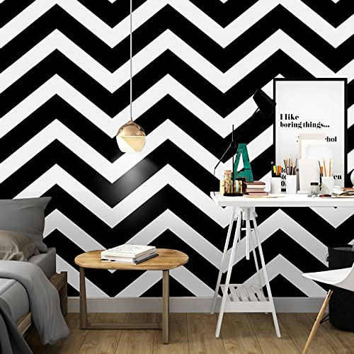 Black and White Wallpaper Peel and Stick Modern Wallpaper for Bedroom Black and White Stripe Wallpaper Self-Adhesive Removable Wallpaper Herringbone Contact Paper for Walls Cabinets Shelf 18“×393” | Amazon (US)