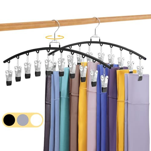 2 Pack Legging Organizer for Closet 360° Swivel, Metal Gym Clothes Organizer w/20 Clips Holds 20 Leggings, Hangers Space Saving, Closet Organizers and Storage, Dorm Room Organization Essentials, Black | Amazon (US)
