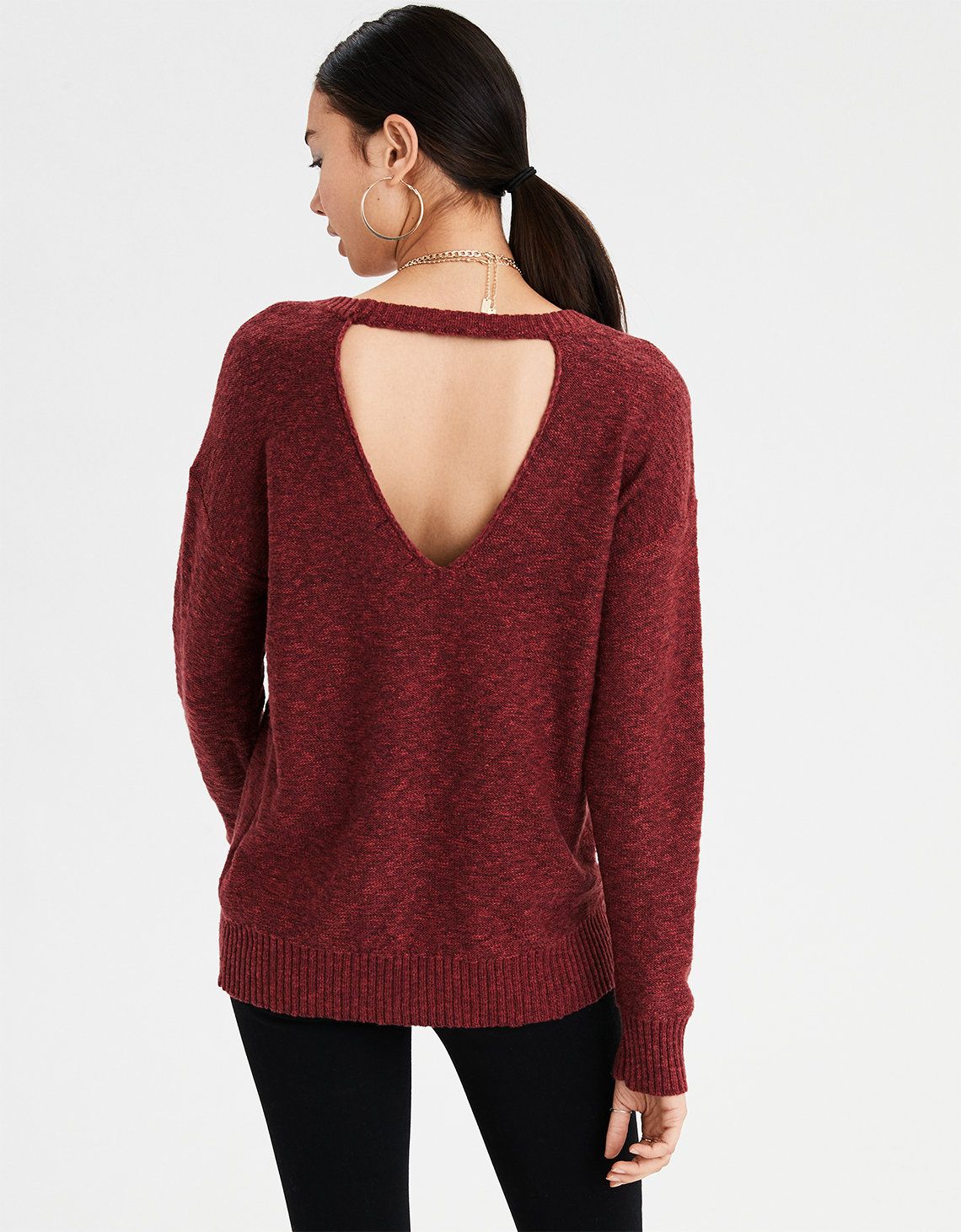 AE Open Back Pullover Sweater, Rust | American Eagle Outfitters (US & CA)