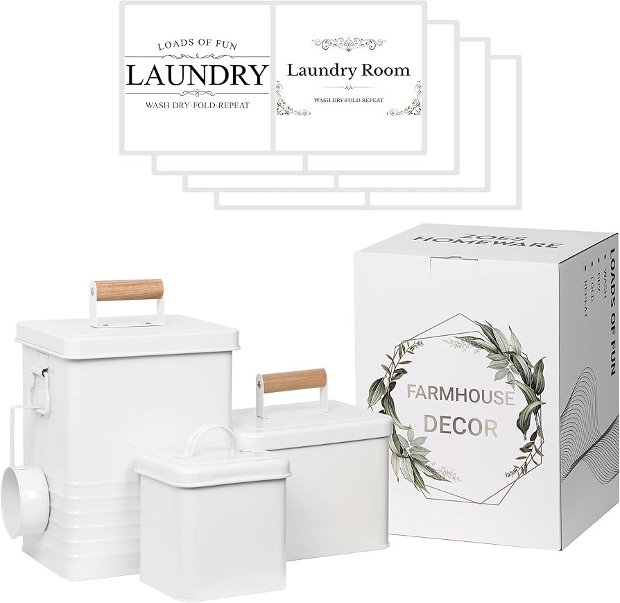 3-Set Laundry Room Organization and Storage | Modern Farmhouse Laundry Room Decor | Laundry Conta... | Amazon (US)