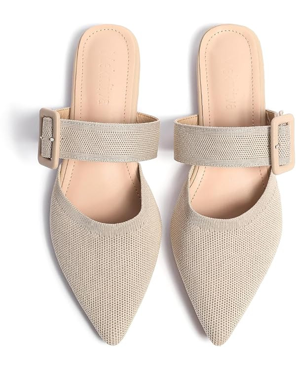 Pointed Toe Mules for Women Flats，Slip On Mules Backless，Wide Width Mules，Mule Slides Flats... | Amazon (US)