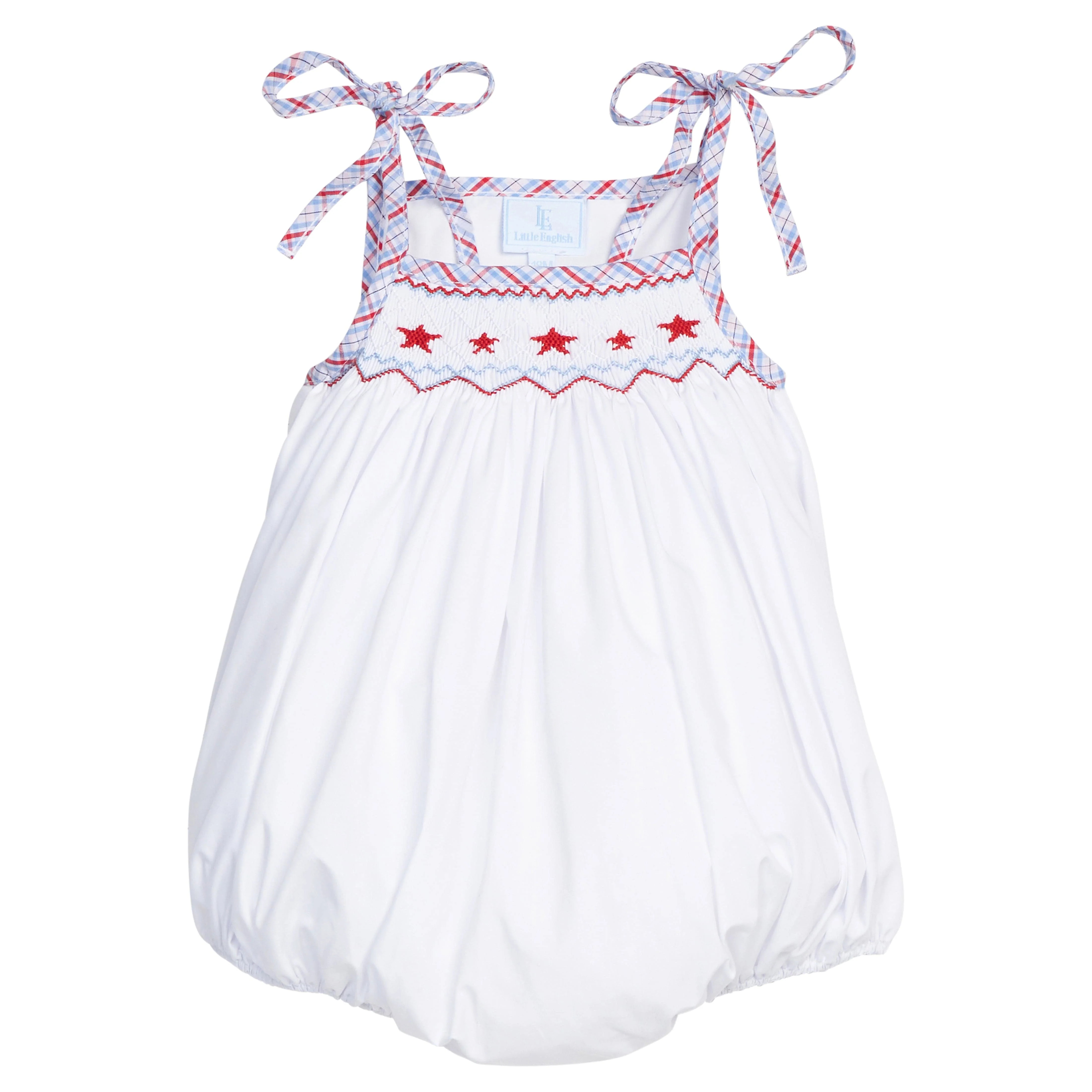 Smocked Star Tie Shoulder Bubble - 4th of July Baby Girl | Little English