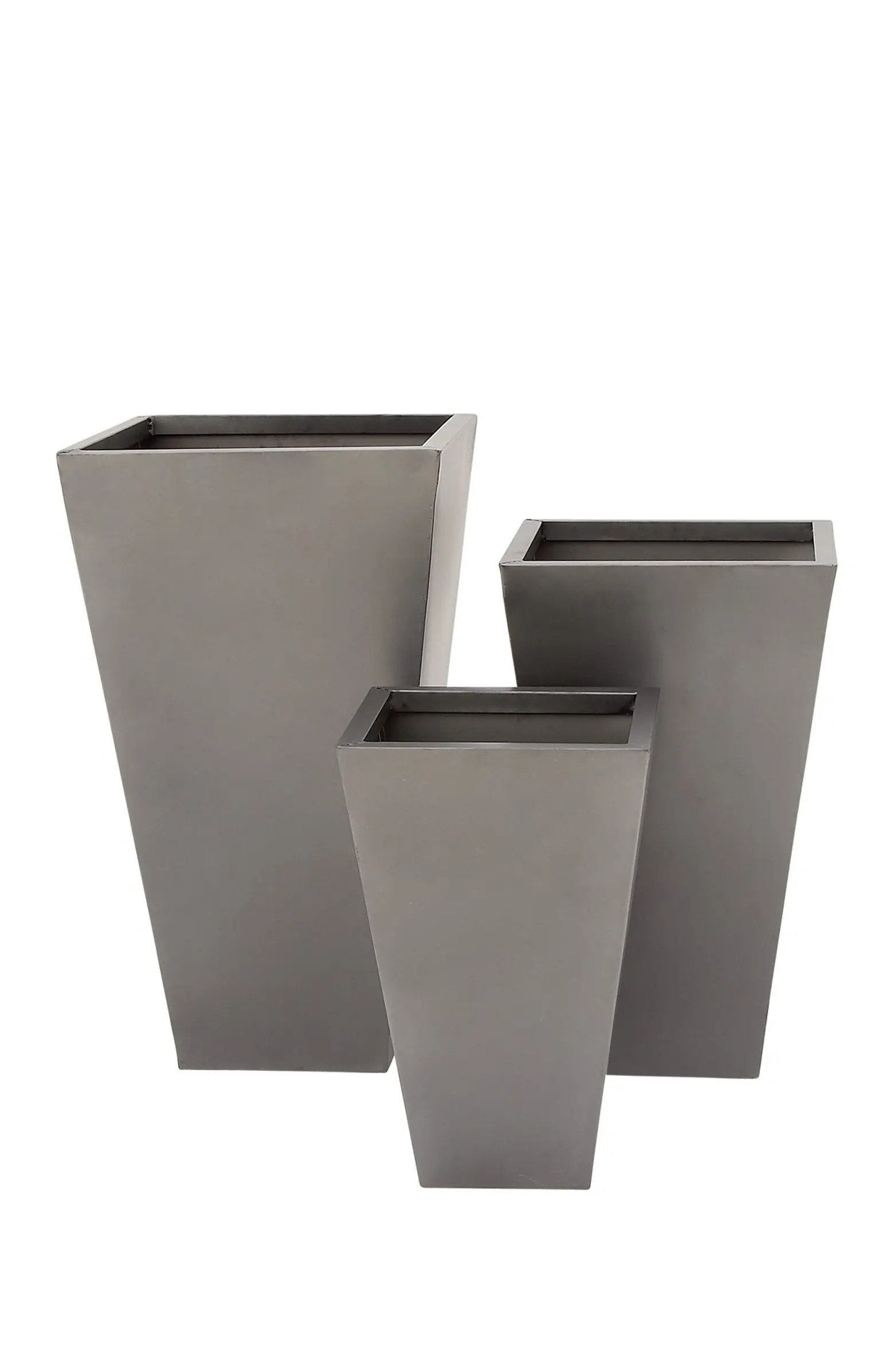 Gray Metal Contemporary Planter with Tapered Base & Polished Exterior - Set of 3 | Nordstrom Rack