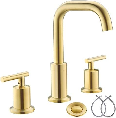 2 Handles 8 Inch Widespread Bathroom Faucets, Brushed Gold Bathroom Sink Faucet with Valve and Me... | Amazon (US)