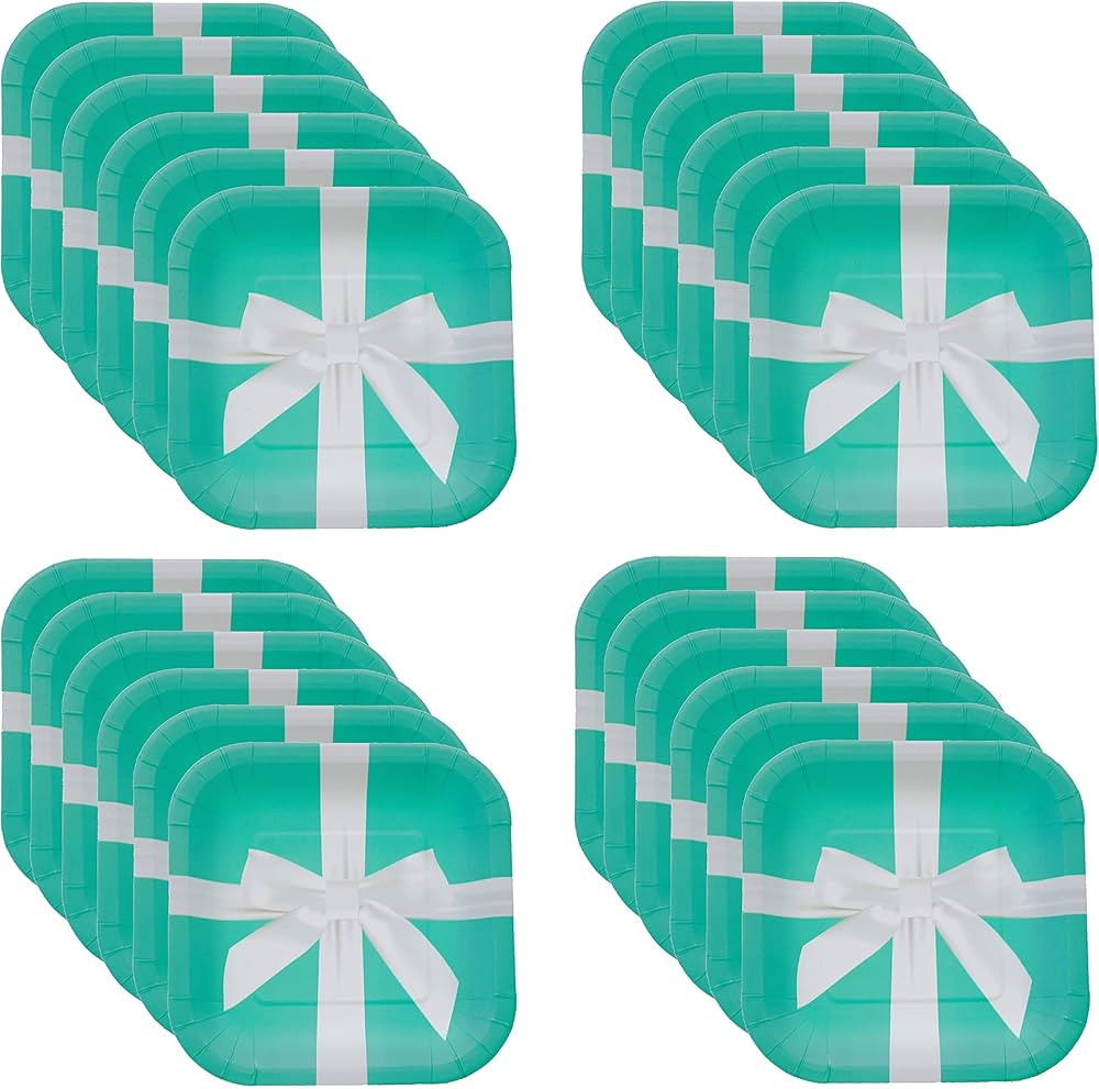 Havercamp's Iconic Turquoise Jewelry Box Plates with Stunning Satin Bow (24 pcs)! (24 - 7in. Square  | Amazon (US)