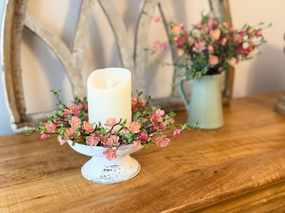 Fairy Blossom Cande Ring | Rustic Cottage Spring/Summer Candle Decoration | 9-in outer 3-in inner | Etsy (US)
