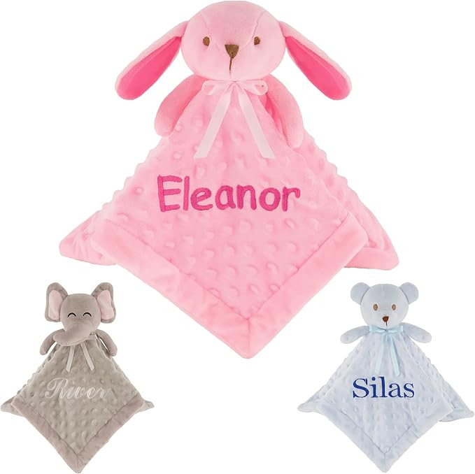 Personalized Baby Lovey Blanket with Custom Embroidered Name – Soft Plush Bunny Security Blanke... | Amazon (US)