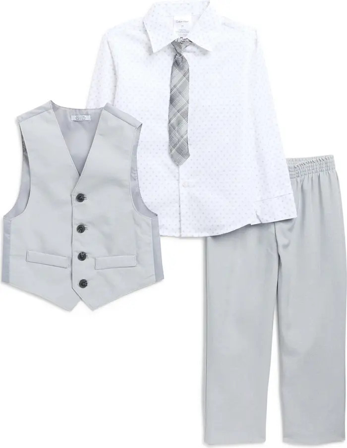 Calvin Klein Kids' Scribble Vest, Dress Shirt, Pants & Tie Set | Nordstromrack | Nordstrom Rack