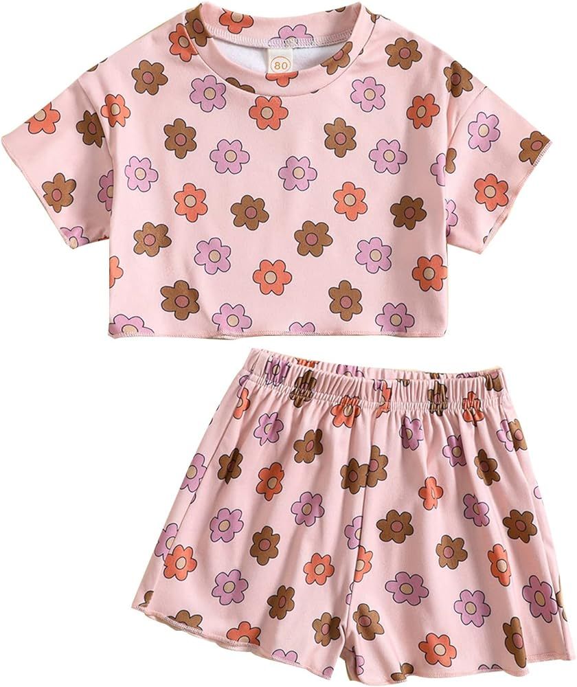FYBITBO Toddler Baby Girl Summer Short Set Floral Print Short Sleeve T-Shirt Crop Top and Shorts ... | Amazon (US)