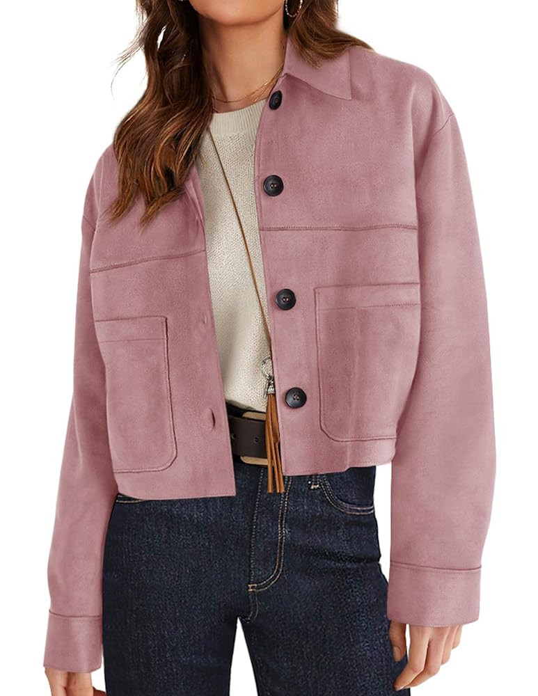 PRETTYGARDEN Women's Faux Suede Cropped Jacket Casual Lightweight Fall Fashion 2025 Winter Coats ... | Amazon (US)