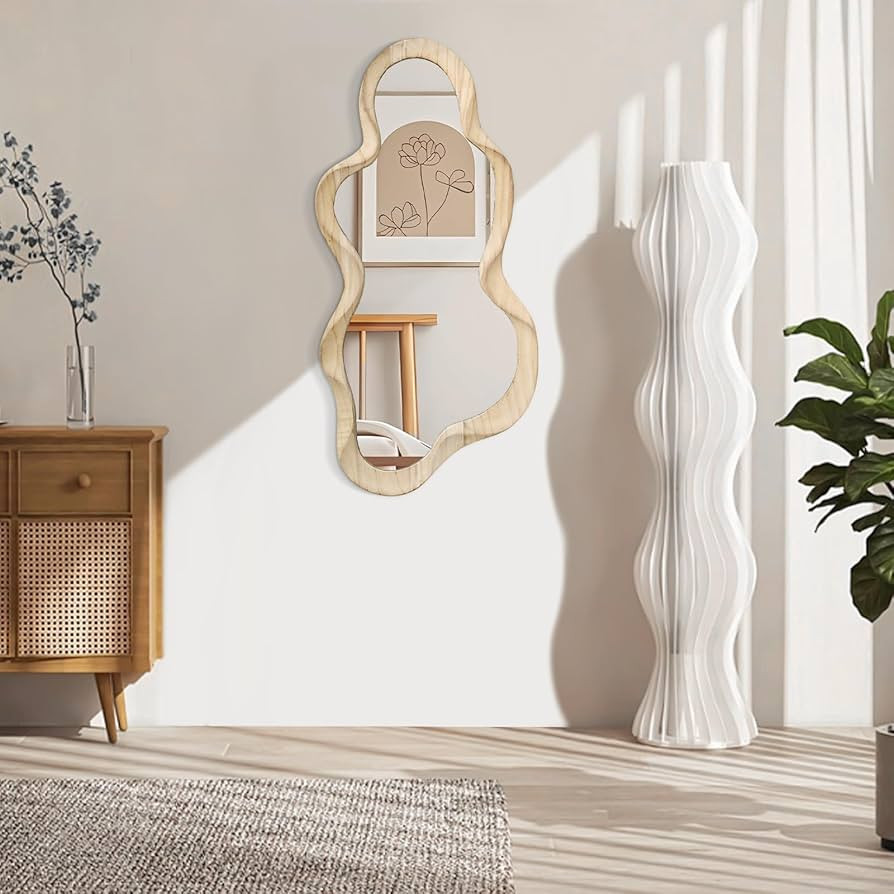 Asymmetrical Cloud Wavy Mirror, Large Irregular Wall Mirror, Modern Wood Frame, Unique Artistic M... | Amazon (US)