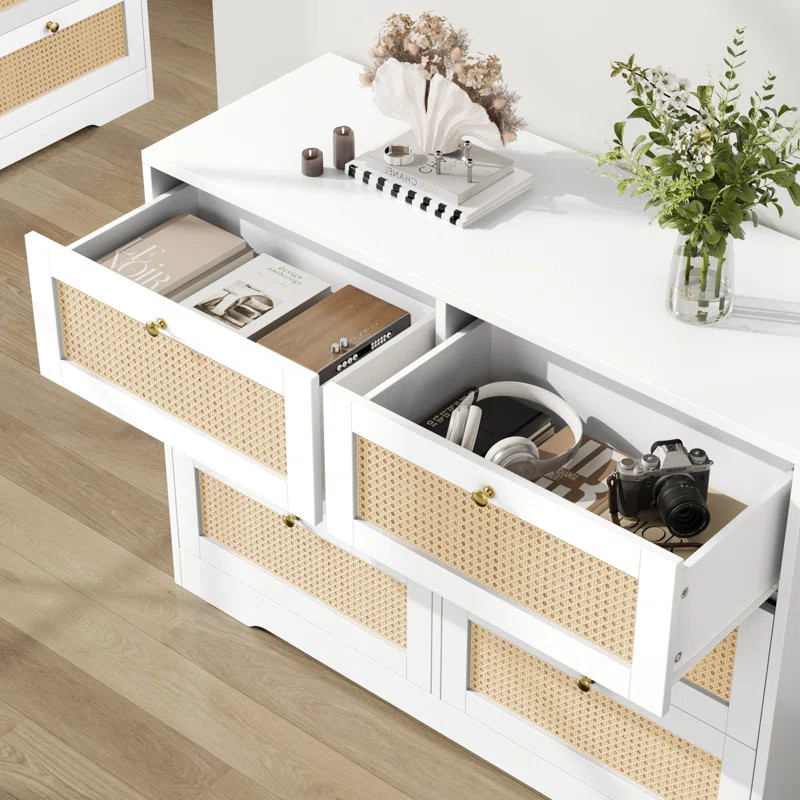 Beaudin 43.3" 6 Drawer Dresser With Handmade Weaving Rattan Decoration | Wayfair North America