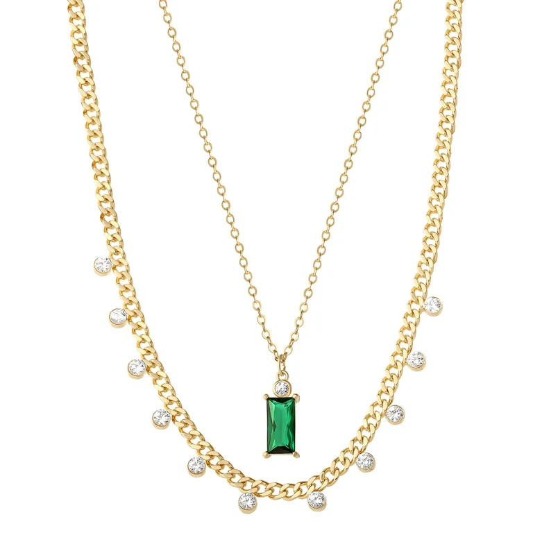 Believe by Brilliance Women's 14kt Gold Flash Plated Cubic Zirconia Layer Necklace Set | Walmart (US)