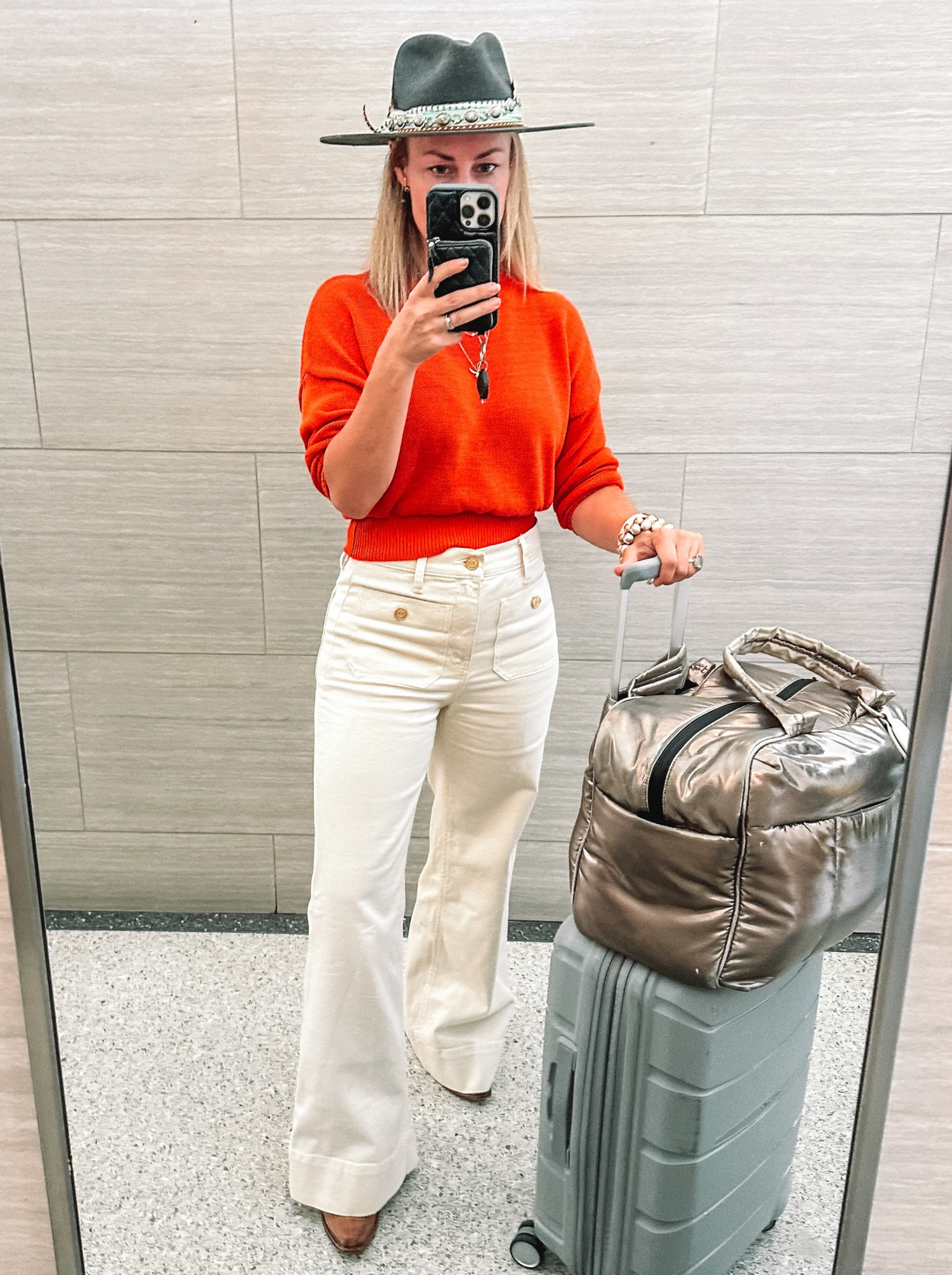 Pro tip! Always wear your bulkiest items to the airport to save space in your suitcase. Today I planned my outfit around my cowboy boots and hat. 

#LTKStyleTip

#LTKTravel