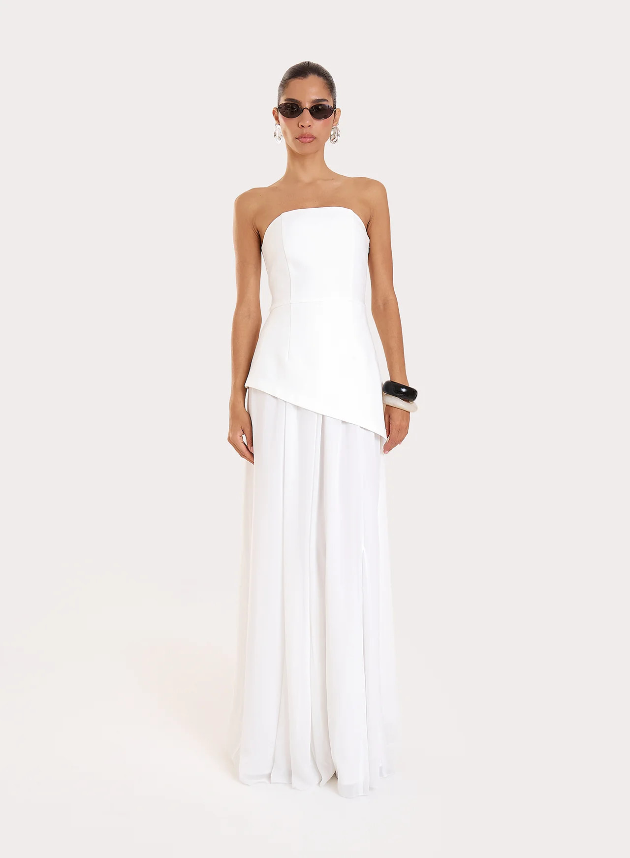 Women's White Bandeau Asymmentric Detail Maxi Dress | Kathryn | 4th & Reckless | 4th & Reckless