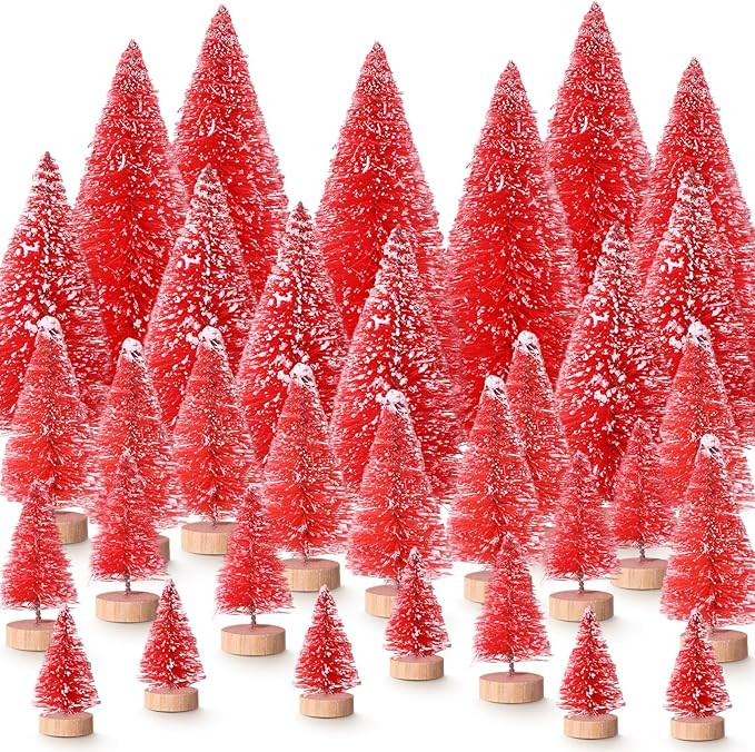 Suzile 30 Pcs Mini Christmas Trees Miniature Artificial Xmas Tree Bottle Brush Trees with Wooden ... | Amazon (US)